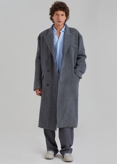 Curtis Oversized Coat - Charcoal The Frankie Shop, Frankie Shop, Peak Lapel, Oversized Coat, Oversized Silhouette, Lapel Collar, Charcoal Grey, High Low Dress, Wool Blend