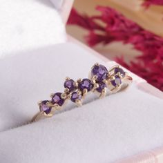 Gold Cluster Wedding Band, Womens Amethyst Cluster Ring, Dainty Cluster Wedding Band, Gold Amethyst Ring, Purple Stone Ring,Amethyst Jewelry WE OFFER UNLIMITED PERIOD INSTALLMENTS PLAN This is a beautiful, stunning, feminine ring that works well for all occasions, styles, and ages. You will love it! Ring information: Stones: Amethyst Approximate size: 3.0mm (1 stone) Approximate size: 2.5mm (3 stones) Approximate size: 2.0mm (5 stones) Metal type: Gold Metal stamp: 14k Gold Installment Payments Elegant Cluster Amethyst Ring For Anniversary, Elegant Cluster Amethyst Ring, Elegant Purple Cluster Amethyst Ring, Elegant Multi-stone Amethyst Wedding Ring, Elegant Purple Multi-stone Cluster Ring, Victorian Wedding Band, Cluster Wedding Band, Purple Stone Ring, Blue Sapphire Wedding Band