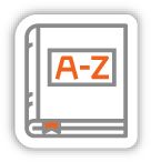 an open book with the word a - z in orange and grey on it's cover