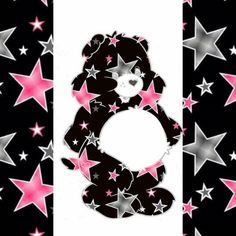 the letter s is surrounded by pink and silver stars on a black background with white border