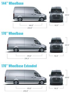 four different types of vans are shown in this diagram, with the names and numbers below them