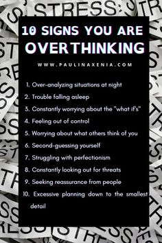 Are you an overthinker? Here are 10 signs that you are overthinking, and you probably need to give yourself some more grace. Are you over-analyzing situations at night, feeling out of control, second-guessing yourself often, constantly looking out for threats or seeking reassurance from people? Let's change it today! I have spots available in my 1:1 coaching container. Signs Of Overthinking, How To Stop Overthinking At Night, Coping Mechanism For Overthinking, How To Control Overthinking, Why Do I Overthink Everything, Stop Overanalyzing, Feeling Out Of Control, Parkinson's Law, Motivation Journal