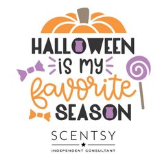 the words halloween is my favorite season are shown in purple, orange and black on a white background