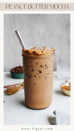 peanut butter mocha in a mason jar with a spoon