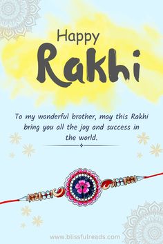 happy rakhi greeting card with colorful watercolors and flowers on blue background