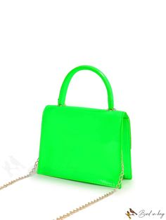 BirdinBag - Compact Faux Patent Leather Handbag Adorned with Alphabet Sticker Design Green Bag With Detachable Strap, Green Top Handle Clutch For Shopping, Faux Leather Top Handle Bag, Trendy Faux Leather Party Bag, Green Crossbody Party Bag, Green Crossbody Party Bags, Green Top Handle Bag With Single Handle, Green Crossbody Bags For Party, Chic Green Faux Leather Bag