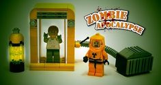 an image of a toy that is in front of a mirror and trash can with the words zombie apocalipse on it