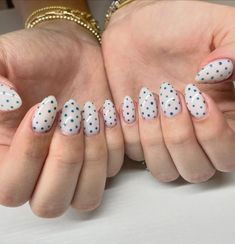 Polka Dot Nails Blue, Colorful Dot Nails, Pokadot Nails Short, Pokadot Nails Acrylic, Pink Polka Dot Nails, Spotty Nails, Dotty Nails, Nails With Dots, Polka Dots Nails