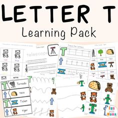 the letter t learning pack is filled with pictures and words