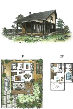 two story house plans with an open floor plan and one level living area in the middle