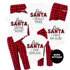 "Matching Family Christmas Shirts are a must have for the 2023 holiday. These family Christmas shirts make the perfect Christmas pajamas for your holiday photos. The family shirts come with a variety of Dear Santa phrases so your whole group can get matching Christmas shirts and select the phrase that fits them best. These Dear Santa phrases with a buffalo plaid design will make for the cutest family photos. Christmas Group Shirts will make your Christmas celebration fun and cute! SHIRT COLOR: W Christmas Pj Set Family, Cute Family Christmas Pajamas, Christmas Pajama Sayings, Cousin Christmas Pajamas, Matching Family Christmas Pajamas Shirts, Diy Christmas Pajamas Family, Christmas Pjs Ideas, Christmas Pj Shirt Ideas, Family Matching Christmas Sets For Pajama Party