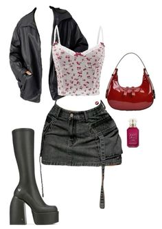 Outfit Inspo Rockstar Gf, Cute Outfits With Leather Jackets, Outfits With Skirts Aesthetic, Break Up Outfits, Biker Girl Aesthetic Outfits, Png Outfits Aesthetic, Black Cargo Skirt Outfit, Outfit Ideas Png, Outfits With Leather Jackets