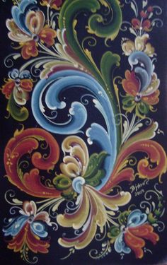 an artistic painting with colorful flowers and swirls on black background, in the style of art nouveauism