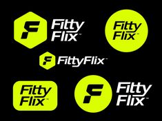 four different logos that are yellow and black with the words fityfix on them