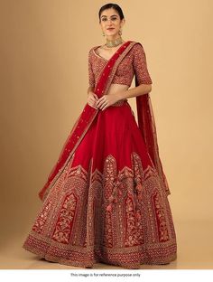 Bollywood Replica LehengaLehenga (Semi-stitched) in Malai silk with Lehenga Work as sequins and Thread Embroidery Work with Waist Support Up To 42 and skirt has Can-Can also With Canvas with Length 41-inch Appr and Flairs 3.10 Mtr . Skirt Inner  has Micro Cotton .           Dupatta Fabric in Soft Heavy Net and Work with Sequins Embroidery Lace Border with Pearl Lace Border and Sequins Embroidery Butties all Over .*Blouse(Un-Stitched)* in Malai Silk fabric (1 Me Sabyasachi Lehengas, Wedding Lengha, Bridesmaid Lehengas, Red Bridal Lehenga, Lehenga Bridesmaid, Red Lehenga Choli, Lehenga Bridal, Lehenga Choli For Women, Choli For Women