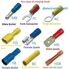 the different types of electrical wire connectors are shown in this diagram, with names and description