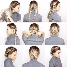 Hairstyles Photos, Fun Hairstyles, Hair Twist, Braided Bun Hairstyles, Easy Updos, Easy Hairstyle, Work Hairstyles, Penteado Cabelo Curto