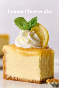 a piece of lemon cheesecake on a white plate