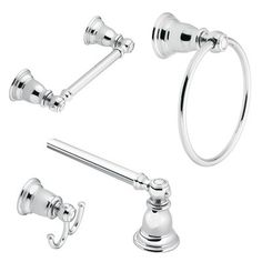 three piece bathroom accessory set with towel bar, toilet paper holder and hand rail in polished chrome