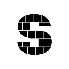 the letter s is made up of black bricks and has a shadow on it's side