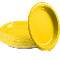 yellow paper plates stacked on top of each other