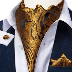 Luxury Gold Suit And Tie Accessories For Semi-formal Occasions, Luxury Semi-formal Neckwear With Ties, Mens Ascot, Luxury Elegant Patterned Ties, Cravat Tie, Luxury Semi-formal Gentleman's Ties, Uniform School, Prom Gift, Patterned Luxury Ties For Semi-formal Occasions