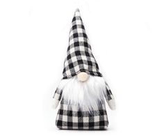 a black and white gnome stuffed animal