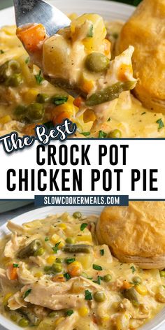 Crock pot chicken pot pie in a bowl with a bite on a spoon. Pot Pie Chicken, Pie Chicken, Crockpot Chicken Pot Pie, Easy Crockpot Dinners, Crock Pot Chicken, Pot Pies Recipes, Chicken Pot Pie Recipes, Dinner Healthy