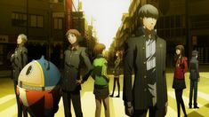 anime characters standing in the middle of an alley