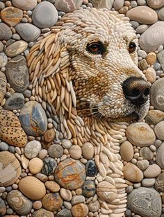 a painting of a dog made out of rocks