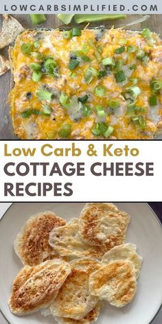 low carb and keto cottage cheese chips on a white plate with text overlay