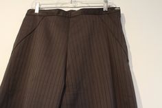 "This listing is for one pair of brown pin strip trousers in Approximately US women's size 12 Garment Measurements Waist: 32\" Hip: 46\" Inseam 30\" Hand made women's trousers with a side zipper and button closure. They are wide legged and Normal fit hitting at the natural waistline. Professionally constructed and formally finished seams. They have a slight bit of stretch and the stripes are woven in the pattern. I made these as a variation on the Wearing history smooth sailing sport togs. The h Fitted Pinstripe Wide Leg Pants, Brown Pinstripe, Smooth Sailing, Pin Stripe, Pantalon Large, Pants Wide Leg, Women's Trousers, Wide Leg Trousers, Trousers Women