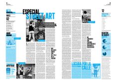 an article in the magazine is shown with blue and black images on it, including two people