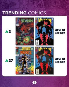 an image of some comics on a purple background with the words trending comics below it