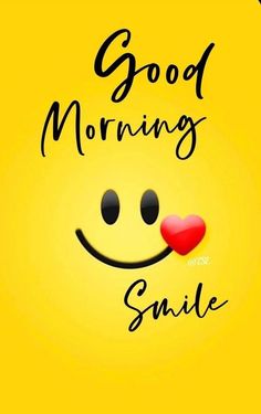 a smiley face with the words good morning smile on it's forehead and red heart