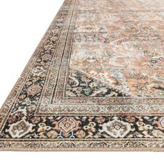 an antique persian rug is shown on a white background