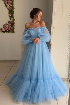 Puffy Long Sleeve Tulle Prom Dress Long Evening Dress,WP206 Tulle Prom Dress Long, Wedding Dress Jumpsuit, Prom Dress Elegant, Bride Dress Vintage, Elegant Evening Dresses, Winter Bridesmaid Dresses, Petite Wedding Dress, Prom Dresses Elegant, Ruffle Wedding Dress