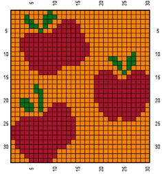 a cross stitch pattern with two apples on the opposite side and an apple on the other side