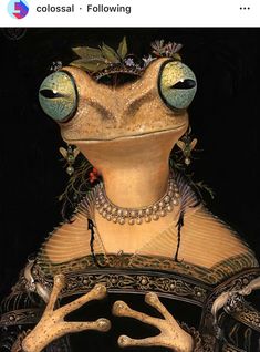 an image of a frog with big eyes on it's face and hands in front of her