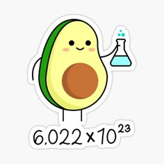 an avocado sticker with a beakle and flask in its hand