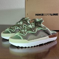 Nike Offline 2.0 Sandals Shoes Olive Green White Tan Cz0332 200 Unisex Brand New Condition: New With Box Color: Olive Green / White / Tan Size: Women's Size 9.5 And 10.5 Nike Slides Womens, Nike Flip Flops, Nike Vapor Max, Nike Sandals, Brown Flip Flops, Nike Benassi, Nike Air Force Ones, Footbed Sandals, Nike Green