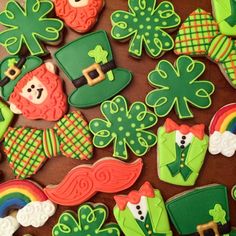 st patrick's day decorated cookies on a table