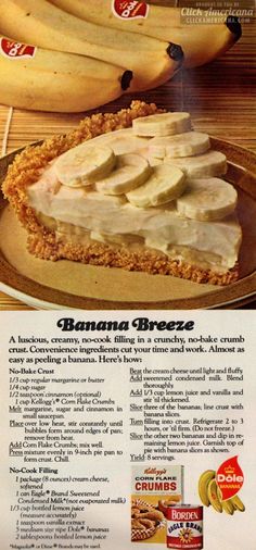 an advertisement for banana bread on a plate with bananas and other foods in the background