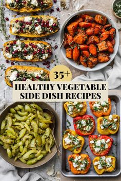 Pinterest graphic for a roundup of 35+ healthy vegetable side dish recipes. Christmas Lunch Vegetables, Clean Veggie Recipes, Healthy Chicken Side Dishes, Easy Ways To Incorporate Veggies, Low Calorie Vegetarian Recipes Easy, Side Dishes For Fish Dinner Healthy, Christmas Healthy Side Dishes, Eat More Vegetables Recipes, Vegetable Focused Meals