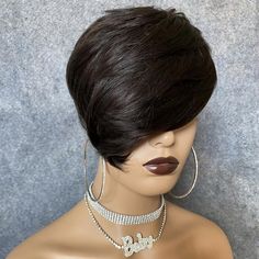 Category:Human Hair Capless Wigs; Gender:Women's; Wig Type:Natural Wigs,Cosplay Wig; Occasion:Party  Evening,Daily Wear; Age Group:Adults; Wig Length Range:6; Color Shade:Natural Black; Density:150%; Origin of Hair Donors:Brazilian Hair; Hair Material:Human Hair; Cap Construction:Machine Made,Capless; Texture:Straight; Length:Short; Features:For Black Women,Natural Hairline,Adjustable; Heat Resistant:Yes; Listing Date:01/03/2024; Cap Circumference:; Front to Back:; Nape of Neck:; Side to Side Ac Black Women With Bangs, Very Short Bob Hairstyles, Wigs For Black Women Short, Very Short Bob, Pixie Wigs, Natural Color Hair, Women Pixie Cut, Short Pixie Wigs, Bangs Bob