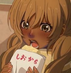 an anime character with long hair holding a book