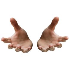 two hands that are holding something in the air