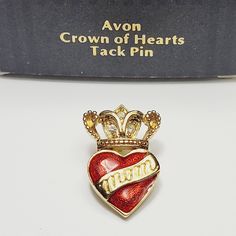 New Avon Crown Of Hearts Tack Pin Mom Fashion Jewelry Brooch On A Gold Tone Base Red Heart Vintage Fashion Jewelry 1994 Avon Pink Ribbon Awareness, Perfume Locket, Ros Gold, Heart Vintage, Jewelry Brooch, Mom Fashion, Avon Jewelry, Rhinestone Bow, Heart Brooch