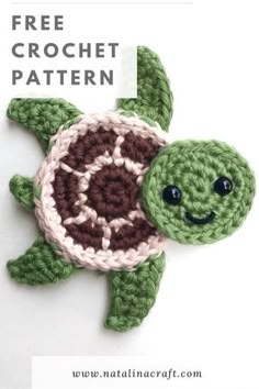 a crocheted turtle is shown with the words free crochet pattern below it