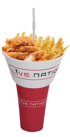 a red and white cup filled with french fries